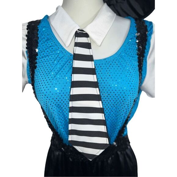Dansco Dance Costume Paper Boy Newsie Size L 6pc Suspender Sequins Pantsuit Blue - Picture 8 of 9